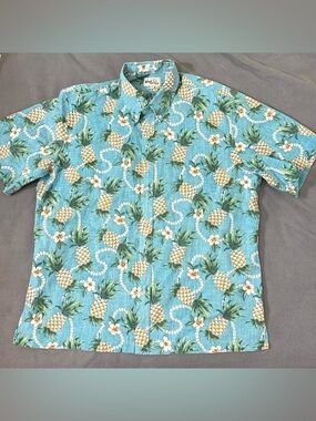 Reyn Spooner Reverse Print Pineapple Hawaiian Button Down Shirt Mens XL